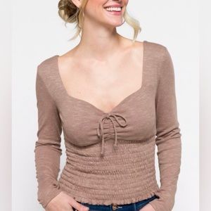 NWOT The General Good Taisha Cropped Smocked Knit Long Sleeve